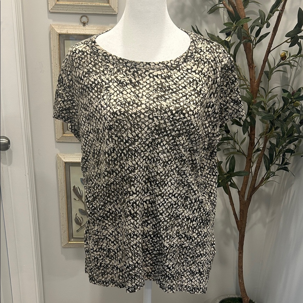 Michael Kors Women's Black & Cream Snake Print Patterned Short-Sleeve Top